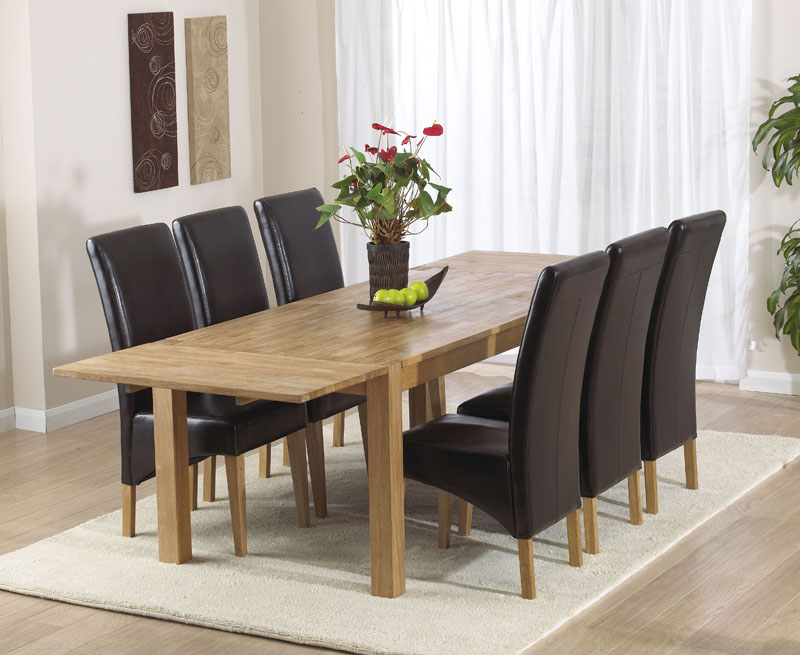 Vermont Dining Table - Extending - with 6 Leather Chairs - Click Image to Close